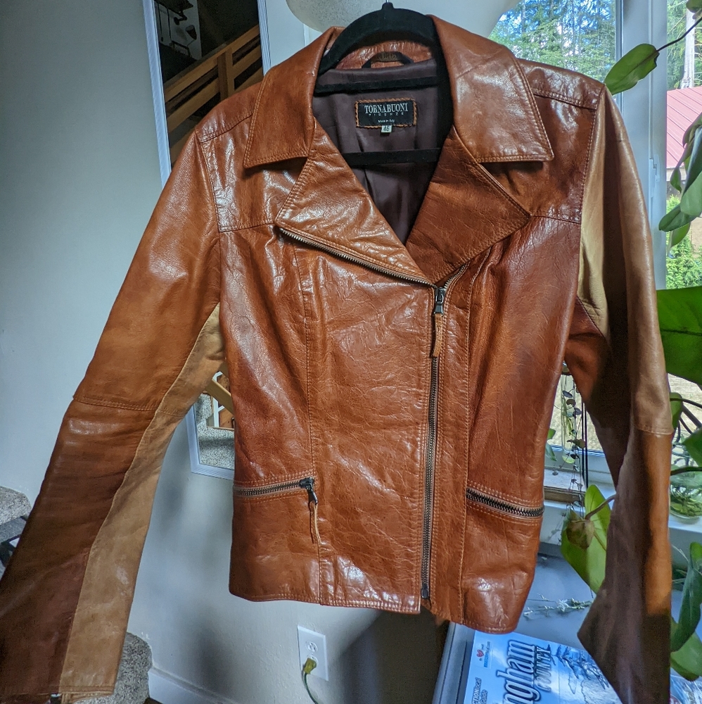 Authentic Italian brown leather jacket - Made in Florence